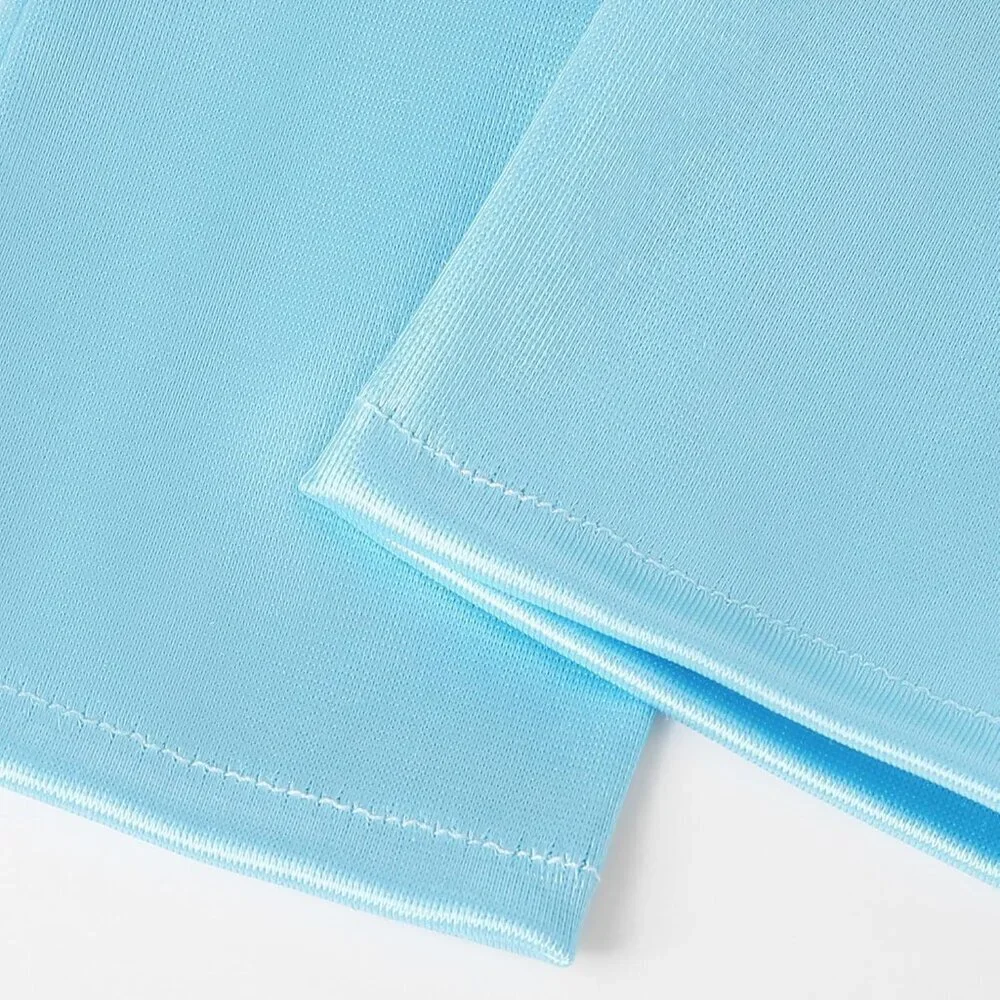 Women's Baby Blue Satin Silk Gloves Banquet Wedding Party Costume Accessories